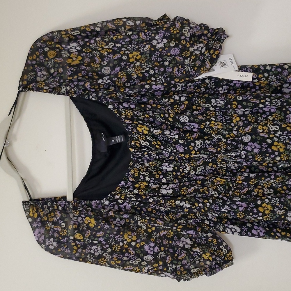 NWT Aqua Puffsleeve Boho Floral & Paisley Peasant Mid Length Multi Color Sz L - Picture 6 of 17
